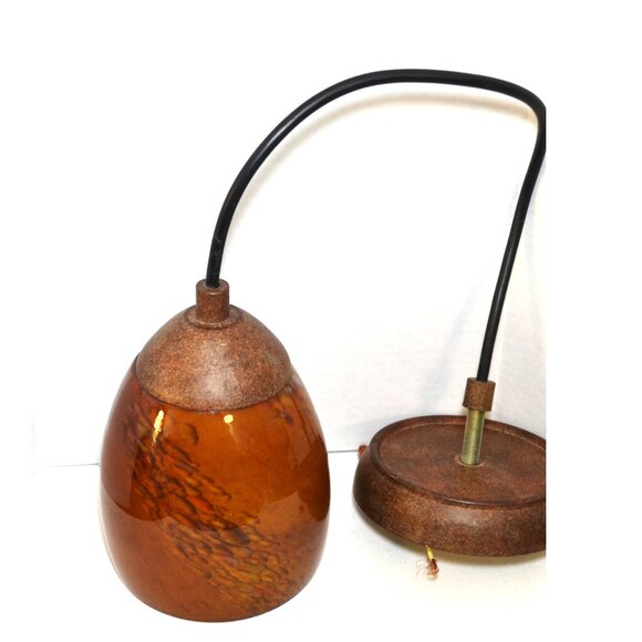 Set Of 2 Hampton Bay Hanging Ceiling Lights Amber Art Glass Shades Home Lighting - Picture 2 of 8